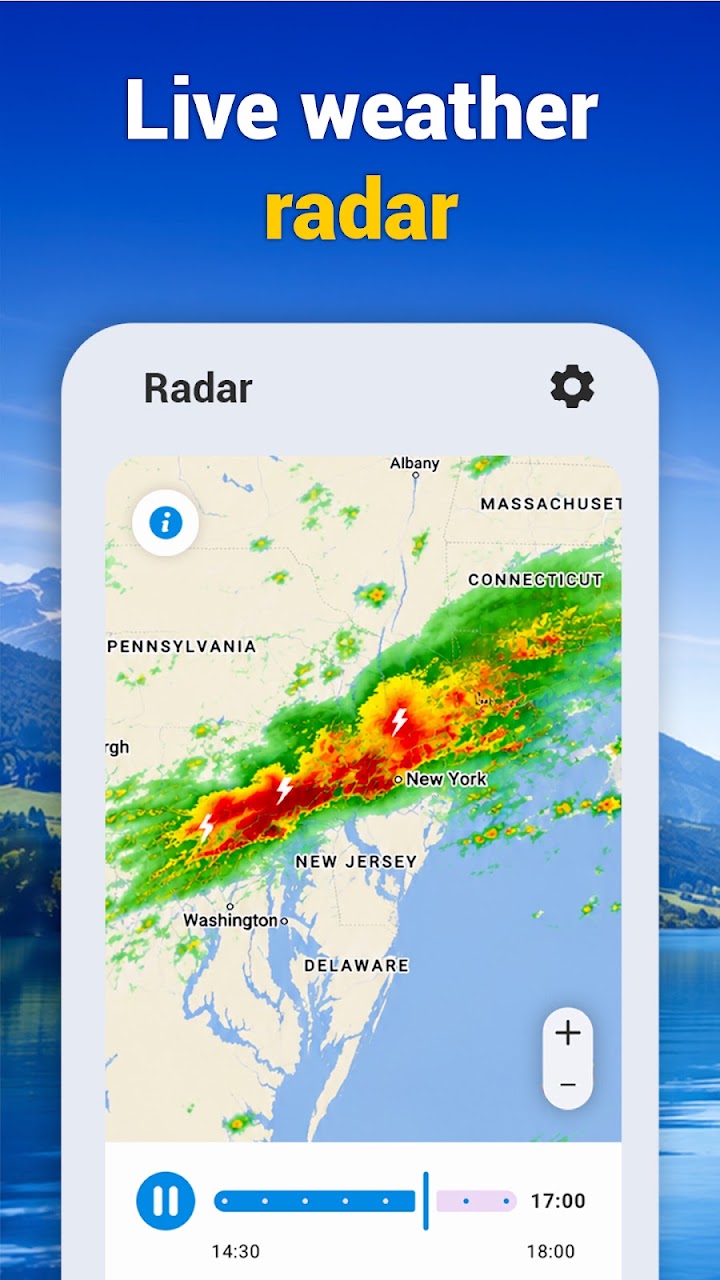 Live radar tracking a storm front across the north-east
