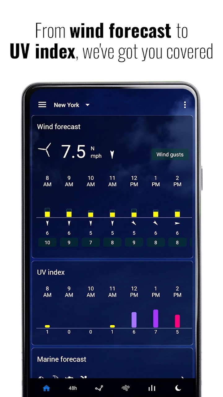 Wind forecast and UV index charts